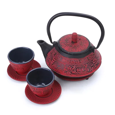 Ensemble de bouilloire à thé avec base et filtre, théière en fonte à revêtement émaillé